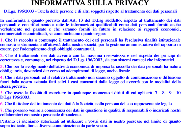 INFORMATIVA SULLA PRIVACY